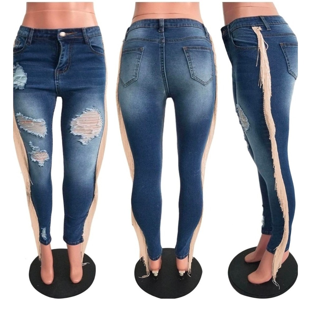 Plus‎ Size Fringe Distressed Skinny Jeans XXXL Boho Western Stretch Denim